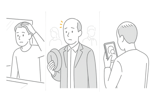 薄毛の心理的負担と日常で感じる不安のイメージ図