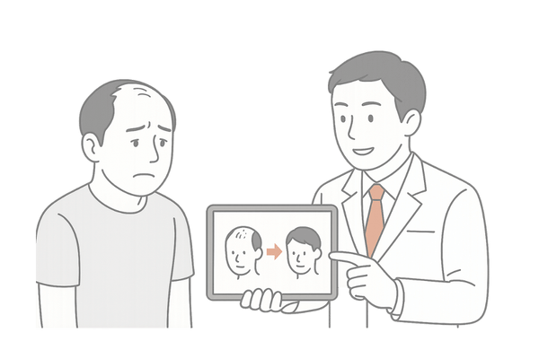 フィンペシア初期脱毛の不安を医師が説明するシーンイメージ