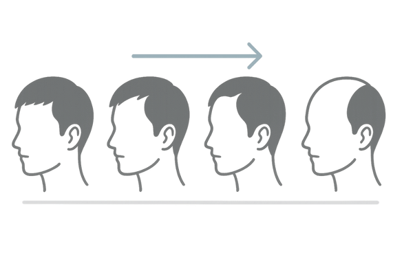 男性型脱毛症の進行段階を横並びで示した頭部シルエット