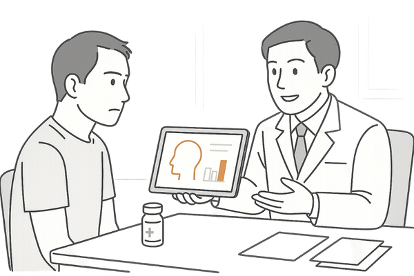 GAクリニックで医師と相談し治療方針を決める男性のイメージ