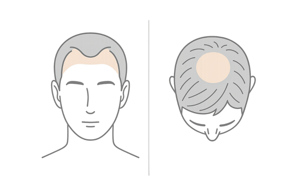 M字型とO字型の薄毛進行パターン比較図