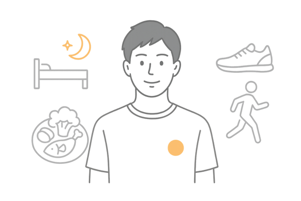 睡眠・食事・運動で薄毛予防に取り組む大学生男子の生活習慣改善イメージ