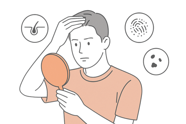 頭皮セルフチェックで薄毛リスクを確認する男性のイラスト