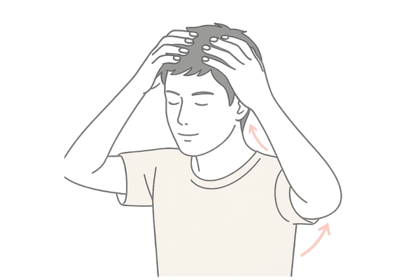 頭皮マッサージで血行促進を行う男性のイラスト