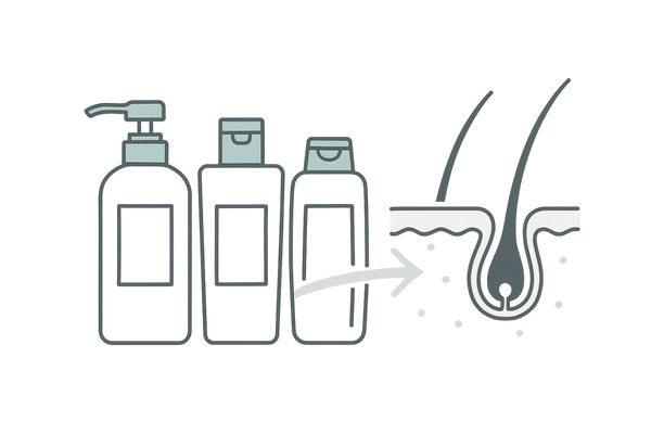 男性向け抜け毛予防シャンプーの主要成分と頭皮へのアプローチ図