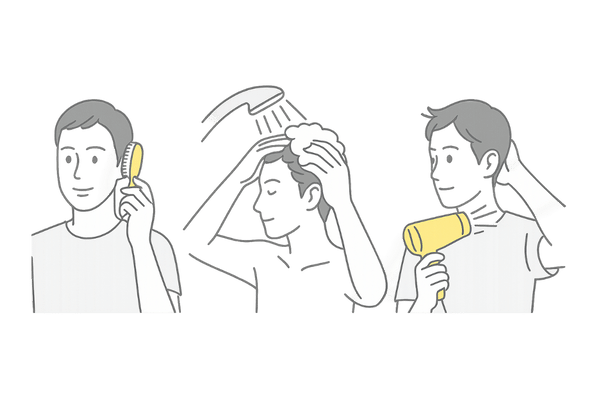 円形脱毛症の人向け正しいシャンプーの手順イラスト（ブラッシングからドライまで）