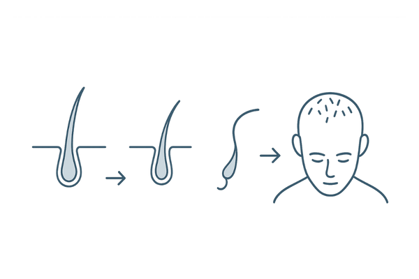抜け毛の種類とヘアサイクル乱れの模式図（成長期短縮）