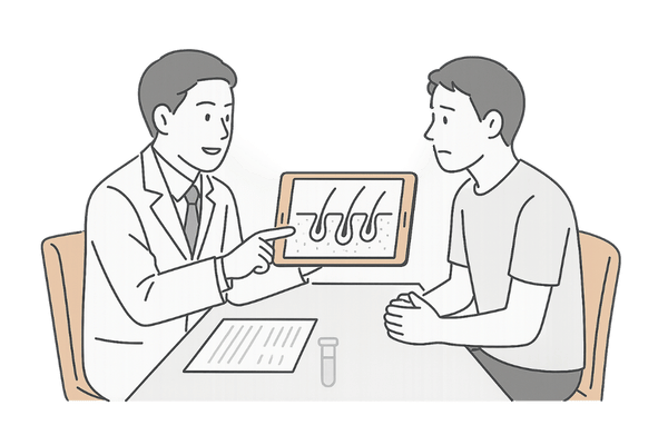 髪が細くなったときに受けるクリニックでの検査と診断相談のイメージ