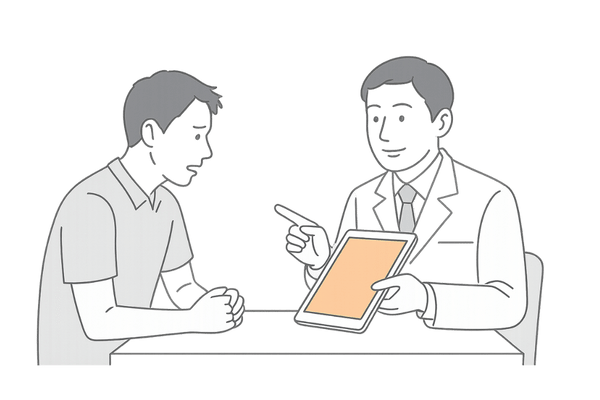 植毛カウンセリングで医師に質問する男性のイメージ