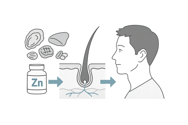 亜鉛がタンパク質合成とケラチン生成を助けて発毛を促すメカニズムイメージ