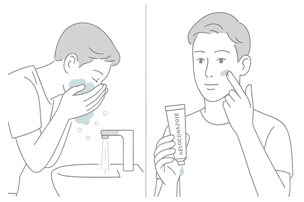 ケトコナゾール洗顔と薄塗りを組み合わせた正しい使用手順イメージ