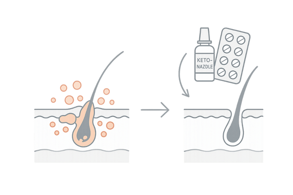 脂漏性皮膚炎とAGA治療を組み合わせた頭皮環境改善イメージ(ケトコナゾールと発毛治療)