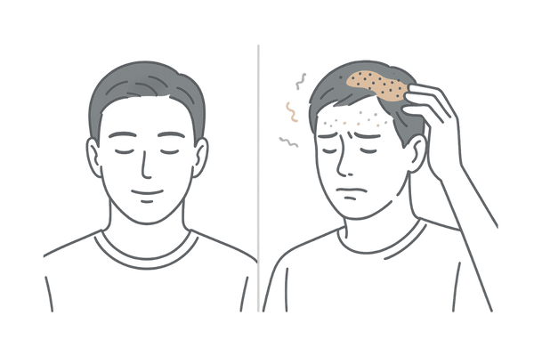 ケトコナゾール使用時の頭皮トラブルと正常な頭皮を比較した副作用イメージイラスト