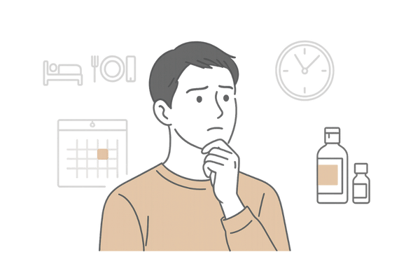 ケトコナゾールが効かないと感じる男性と生活習慣・使用期間の見直しを示すイメージイラスト
