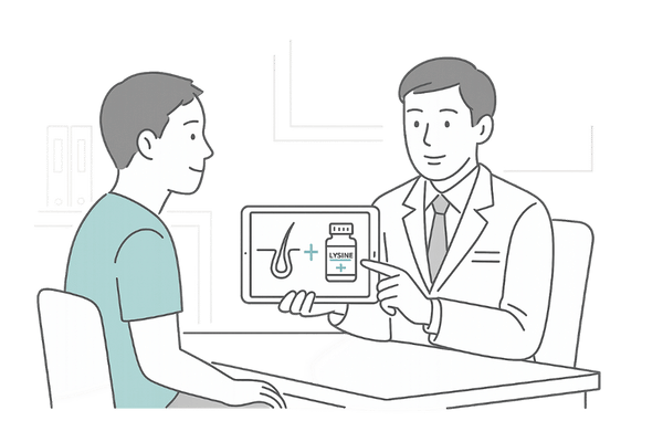 AGA治療で医師と相談しながらリジンを活用するシーンイラスト