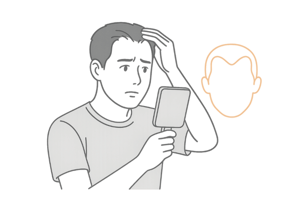 M字はげのおでこ・生え際の典型的な形を気にする男性のイメージ