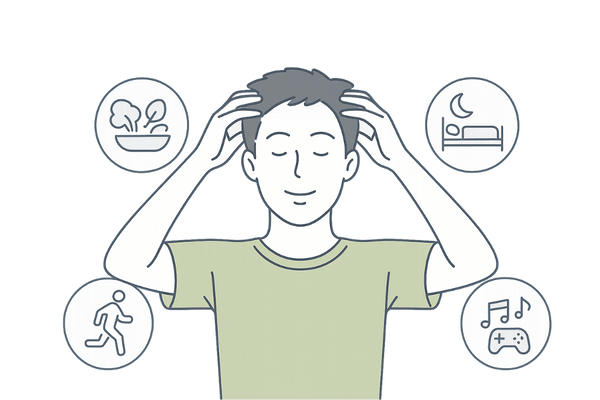 頭皮マッサージや生活習慣の改善でM字はげ対策を行う男性のイメージ