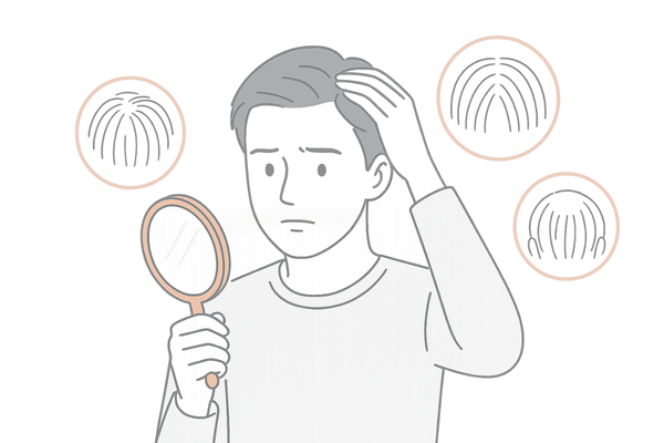 男性びまん性脱毛症のセルフチェック方法をイメージしたイラスト