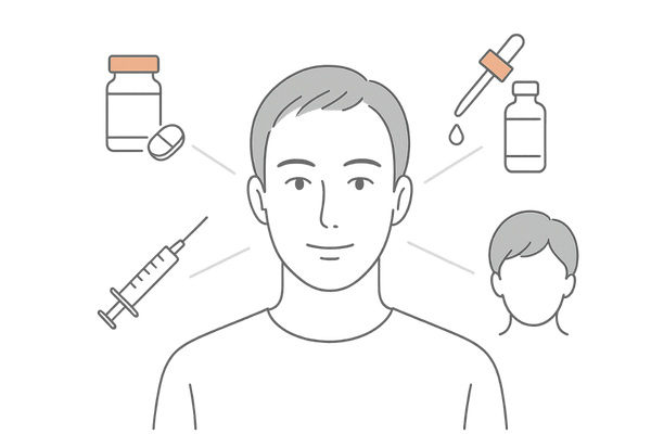 男性びまん性脱毛症の治療法を組み合わせて改善を目指すイメージイラスト