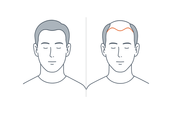 男性の生え際薄毛の見た目変化（M字・U字の後退パターン）