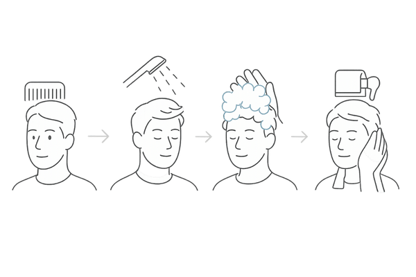 正しい洗髪手順で頭皮臭を防ぐポイントのシンプル図