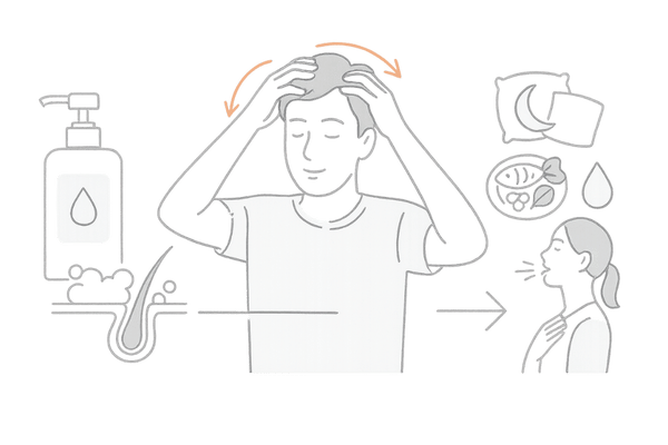 頭皮マッサージと生活習慣で抜け毛対策するイメージ