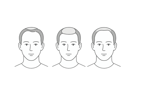 AGAの進行パターンを示す男性の薄毛イラスト