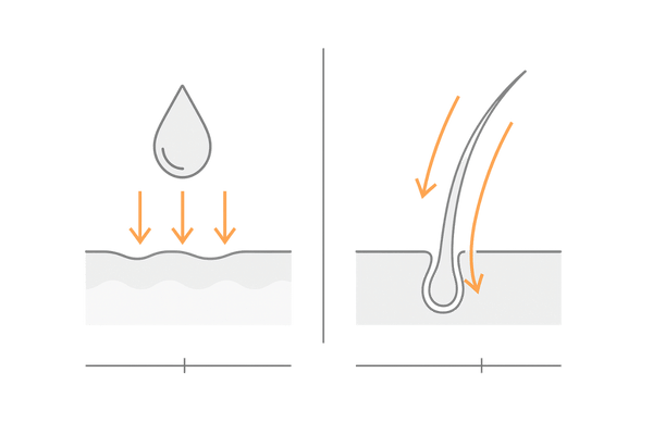 ミノキシジル外用の吸収と浸透の流れ比較図