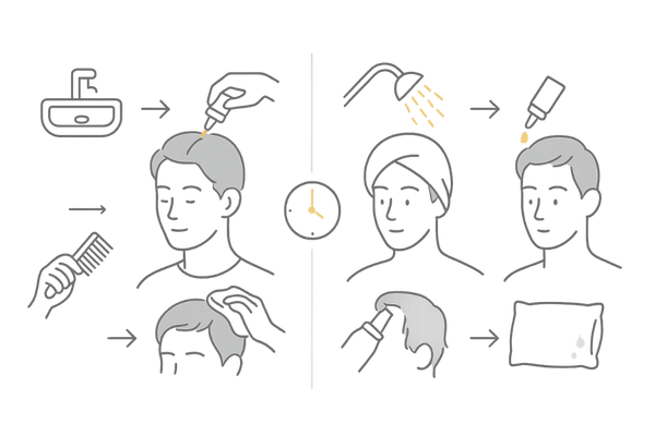 ミノキシジルを朝と夜に使う流れと注意点のイメージ