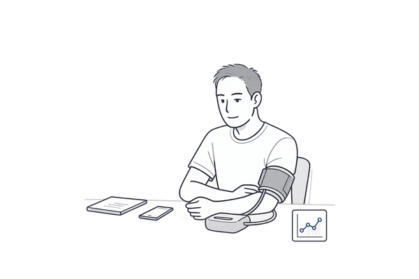 ミノキシジル使用時に自宅で血圧を測定する男性のイラスト