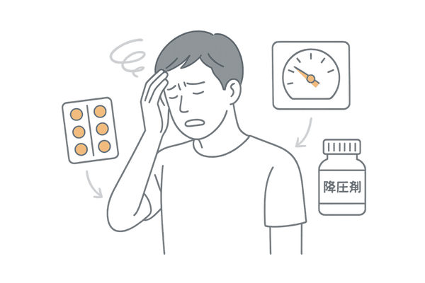 ミノキシジルと降圧剤などの飲み合わせによる血圧低下リスクを表現したイメージ