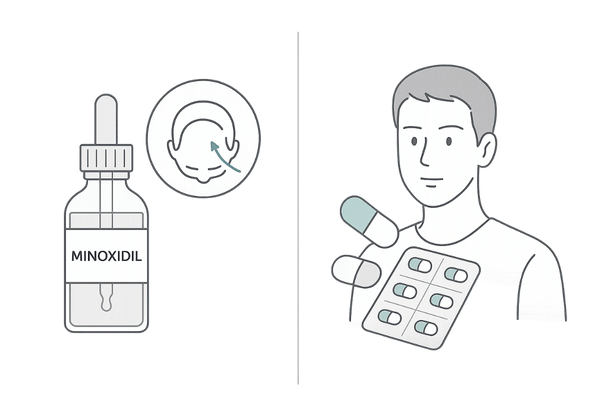 ミノキシジルとデュタステリドの役割を対比した説明用イラスト