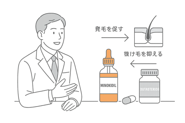 ミノキシジルとデュタステリドの併用イメージ|AGA治療を多角的に行う場面