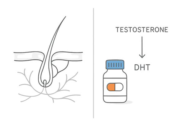 ミノキシジルの血流促進とデュタステリドのDHT抑制を並べて示す図
