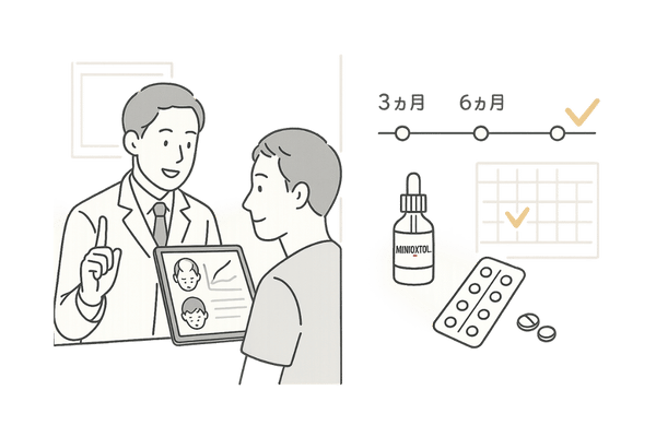 ミノキシジルとフィンペシア併用治療の経過観察とクリニック受診イメージ