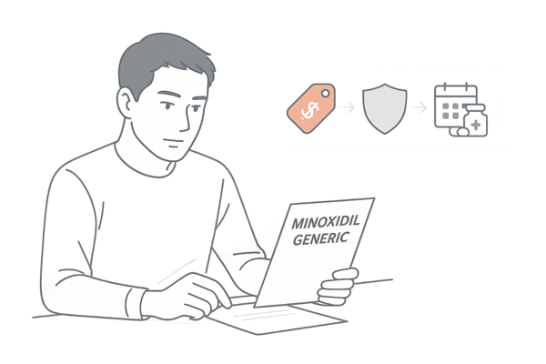 ミノキシジルジェネリックの選び方で価格・安全性・継続しやすさを比較検討する男性のイメージ