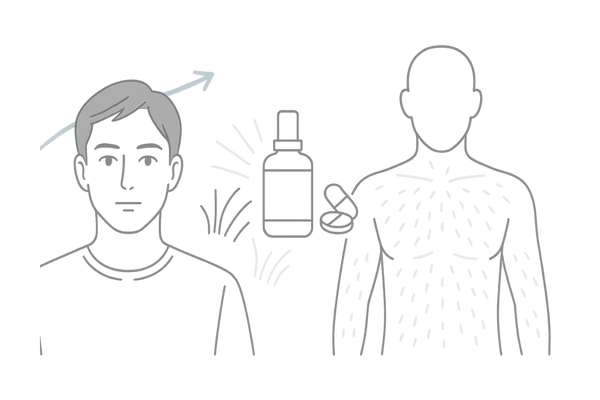 ミノキシジルが頭髪と体毛に与える影響イメージ(発毛効果と多毛リスクの関係)