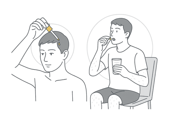 ミノキシジル外用薬と内服薬の違いと多毛症リスクの比較イメージ