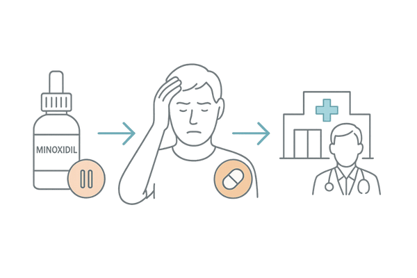 ミノキシジルで頭痛が出たときの対処フロー（休薬・鎮痛・受診）