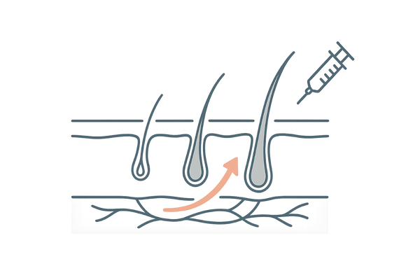 ミノキシジル注射が毛母細胞に作用して発毛を促す仕組みのイメージ図