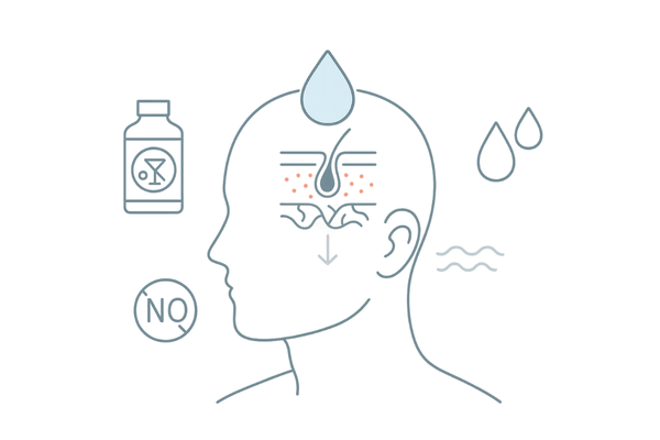 ミノキシジルのかゆみ・湿疹が起こる主な原因図(血管拡張・添加物・皮脂)