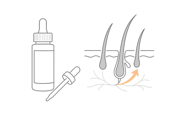 カークランドミノキシジルの発毛メカニズムと有効成分イメージ図