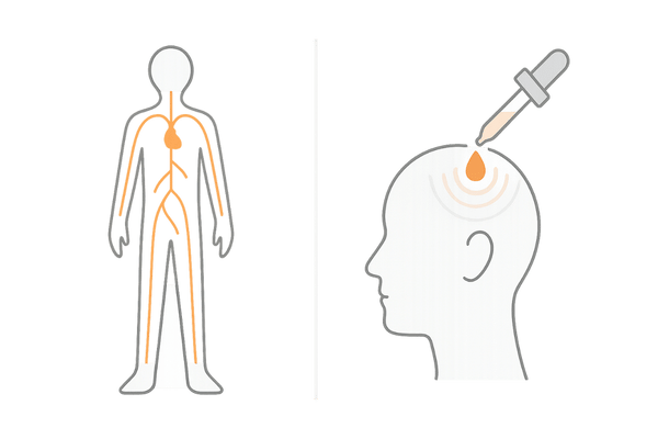 内服ミノキシジルと外用ミノキシジルの作用範囲の違い比較図