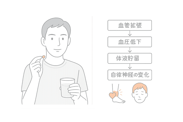 ミノキシジル内服で起こりやすい主な副作用の仕組み図