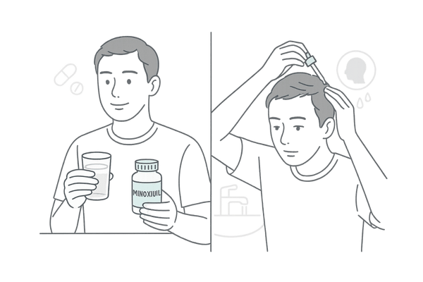ミノキシジルサプリメントと外用ミノキシジルの違いイメージ（内服と塗布のアプローチ比較）