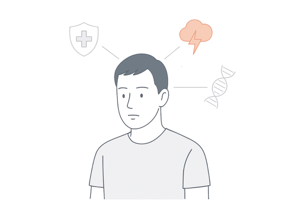 多発性円形脱毛症に関わる自己免疫・ストレス・遺伝の複合要因イメージ