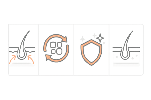 ナイアシンの頭皮への4つの作用メカニズム図