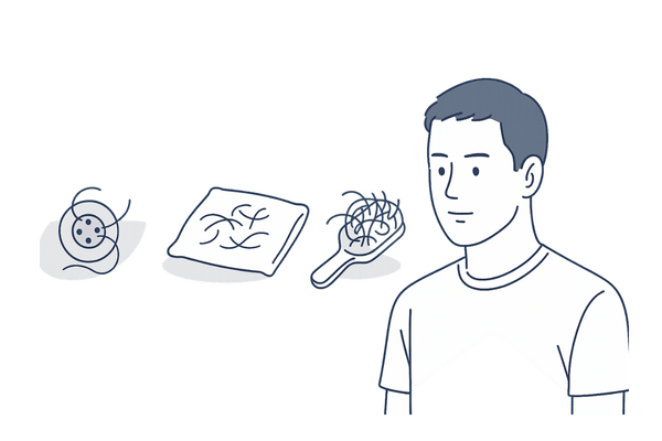 1日の抜け毛の本数目安と日常シーンをイメージしたイラスト