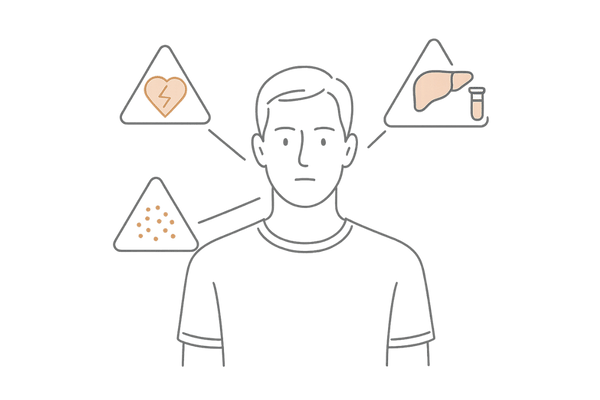 プロペシアの主な副作用と経過観察ポイント図（性機能・肝機能）