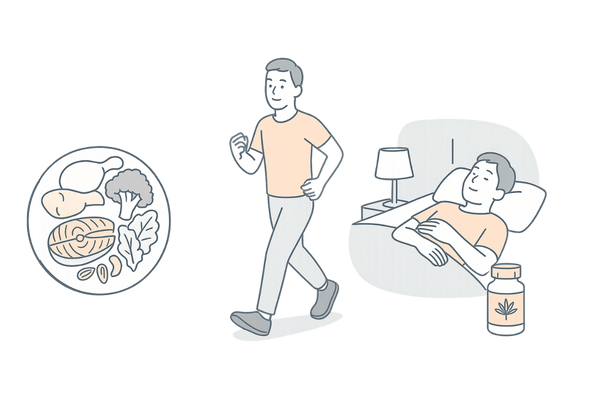 ノコギリヤシと食事・睡眠・運動の相乗効果イメージ